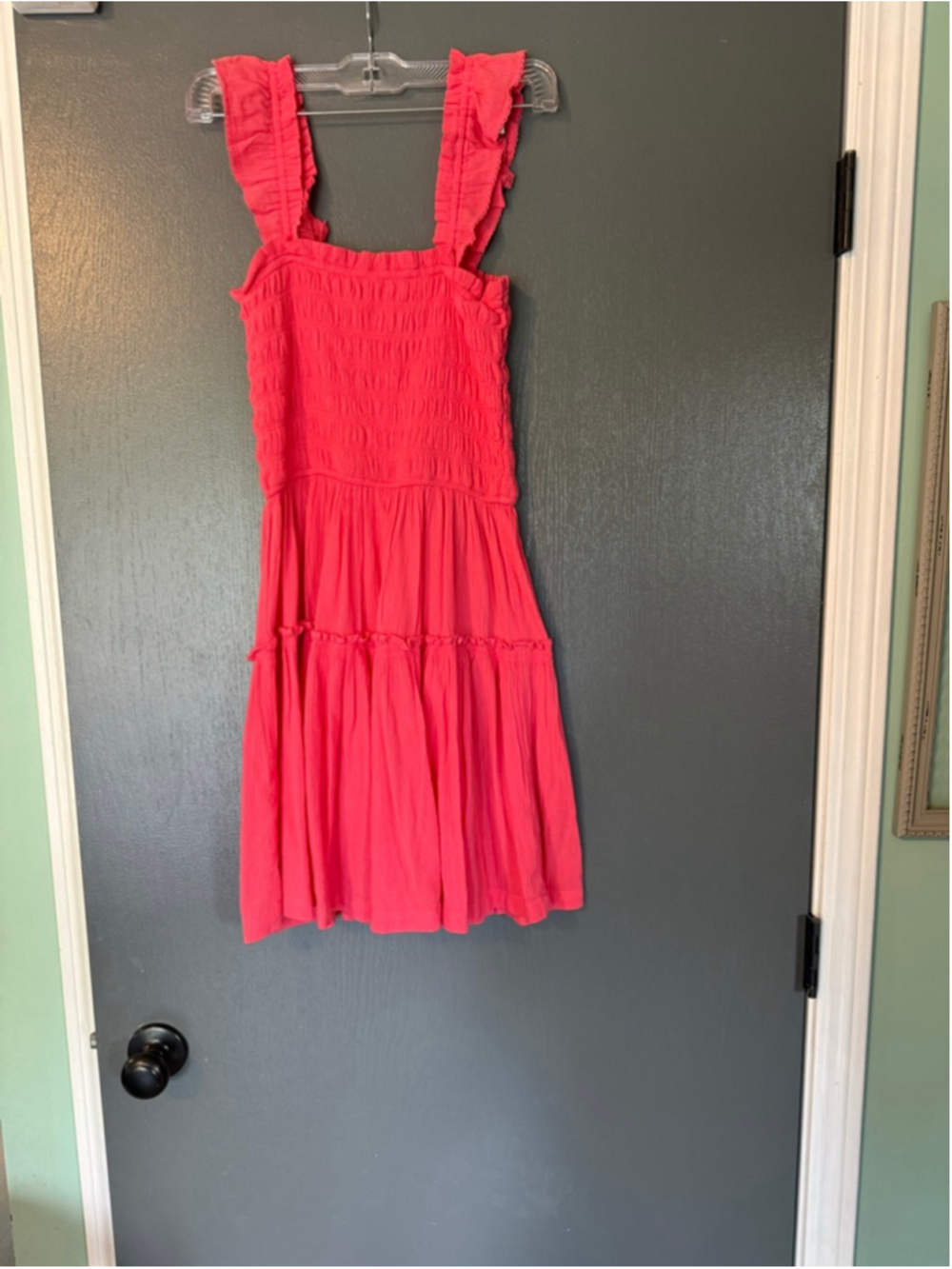 Women's Aerie Coral Smocked Ruffle Strap Mini Dress SP